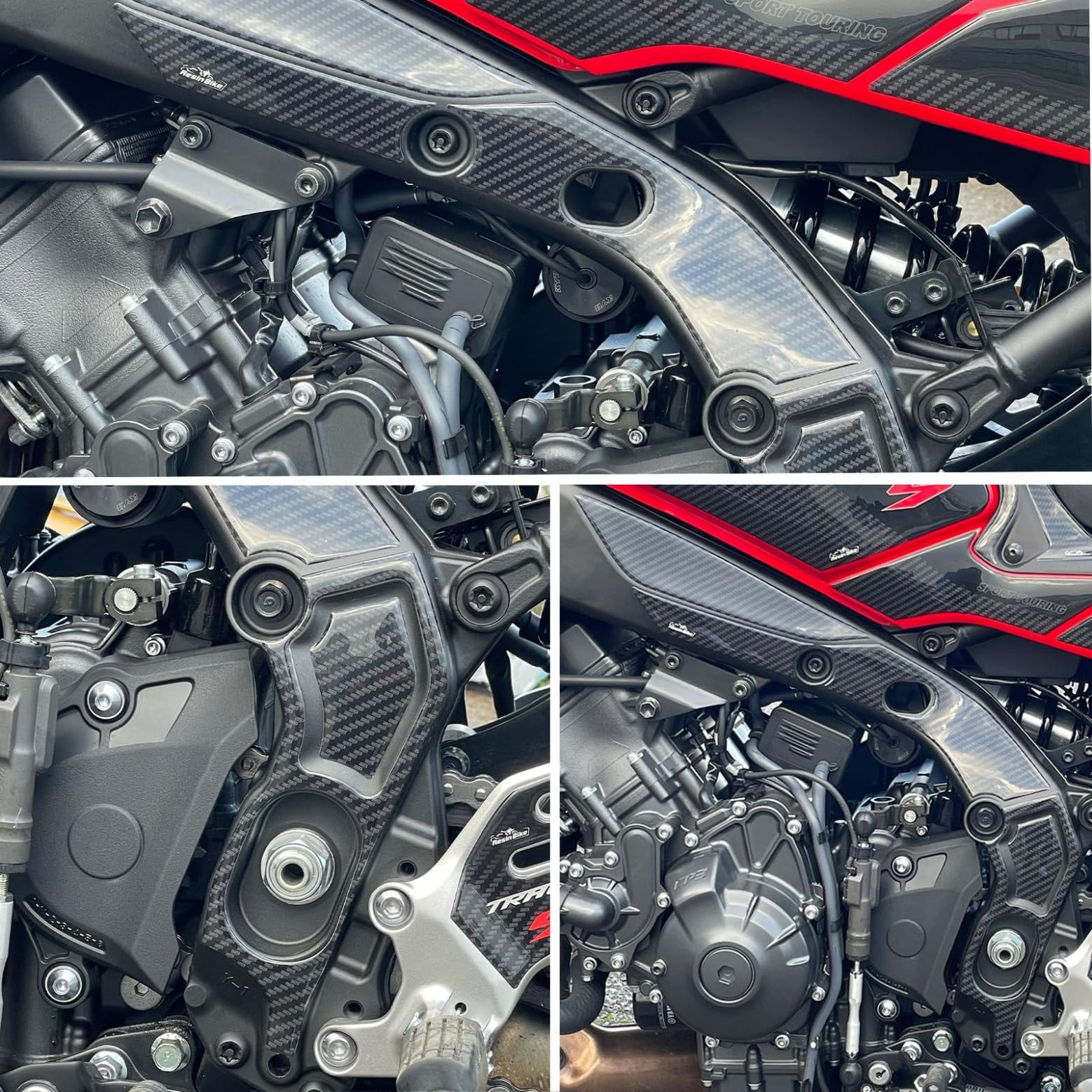 Resin Bike Adesivi Scooter Compatibile con Yamaha Tracer 9-9 GT/MT-09 2021-2026. Protezione Carter/Fianchetto Laterale Motore Antigraffio e Antiurto. Adesivi Resinati Effetto 3D Made in Italy