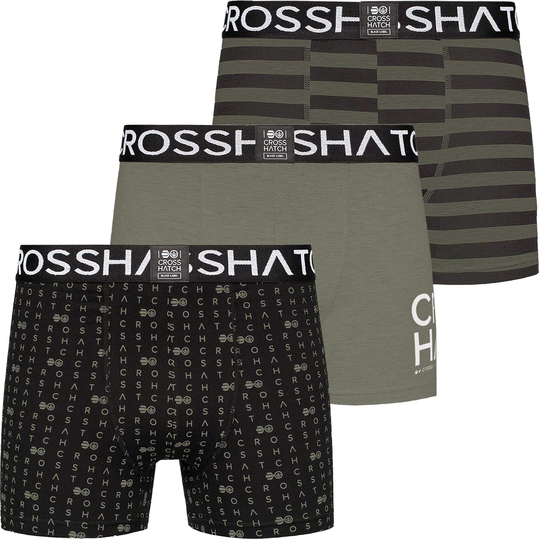 Crosshatch Men's Deep Lichen Green - Withline Bresler Boxers Shorts 3 Pack Designer Multipack Underwear Check Gift Set, M