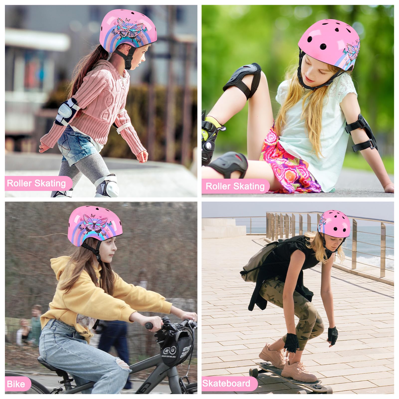 Kask rowerowy dla dzieci, regulowany, młodzieżowy, z naklejkami DIY, dla dziewcząt w wieku 3-5-8-14 lat, do jazdy na rowerze, skuterze, deskorolce, rolkach