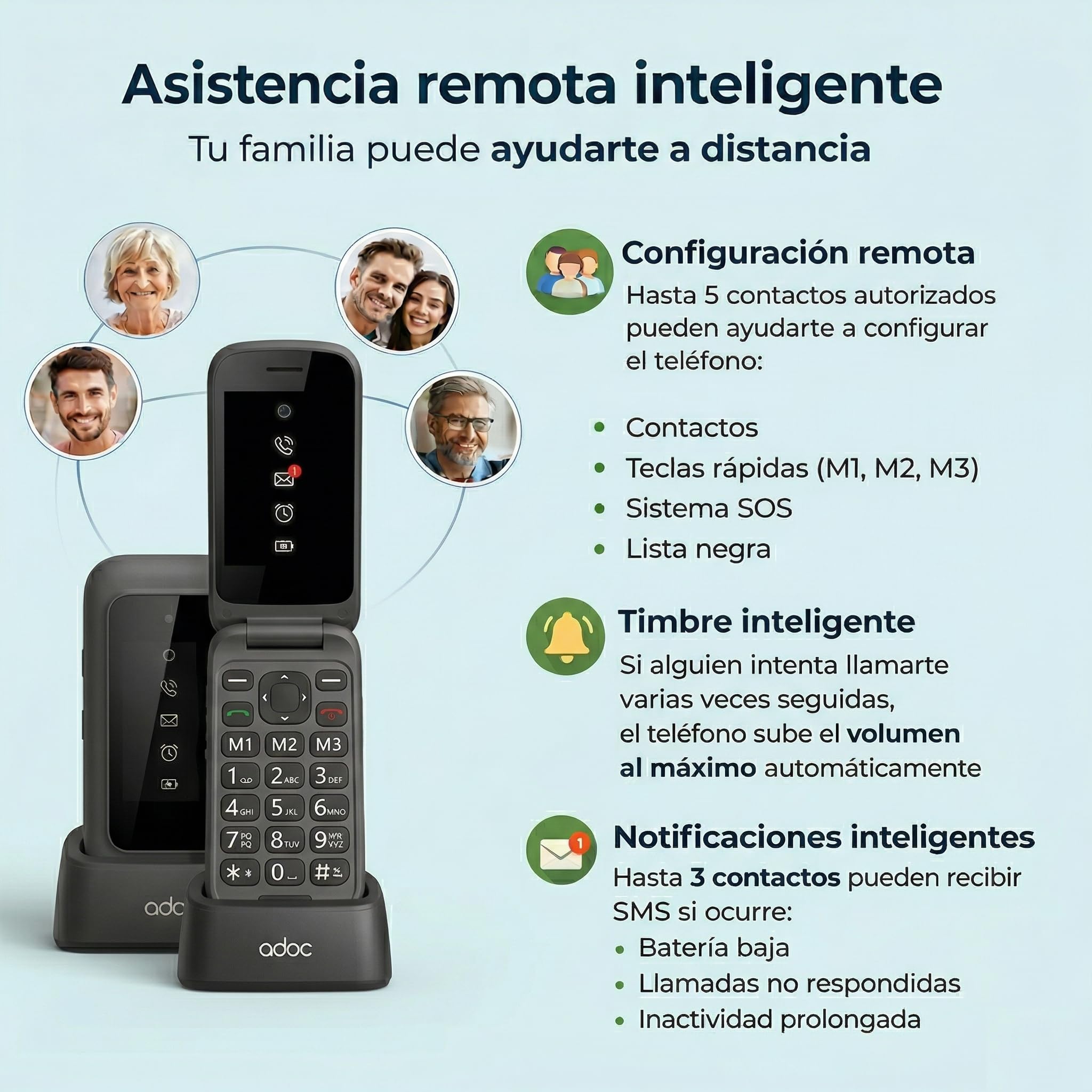 ADOC SC04 Móvil para Mayores con Whatsapp | Teléfono 4G de Tapa con Pantalla Táctil y Teclas Grandes | Botón SOS | Base de Carga | WiFi, Bluetooth | Teléfono Fácil de Usar para Personas Mayores