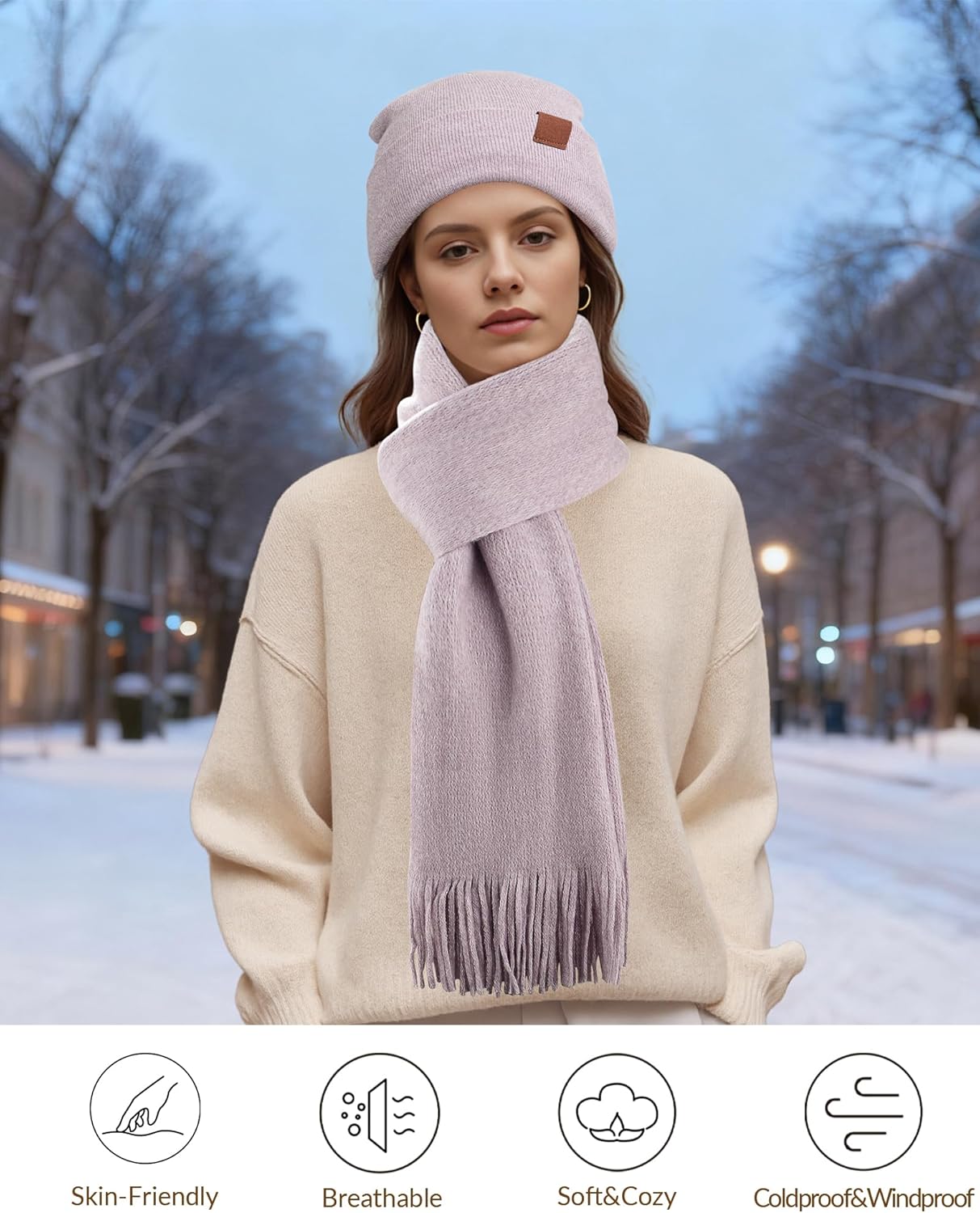 Women's Winter Knit Beanie Hat Touchscreen Gloves Long Neck Scarf Set Warm Soft Knit Beanie Cap for Cold Weather - Image 5