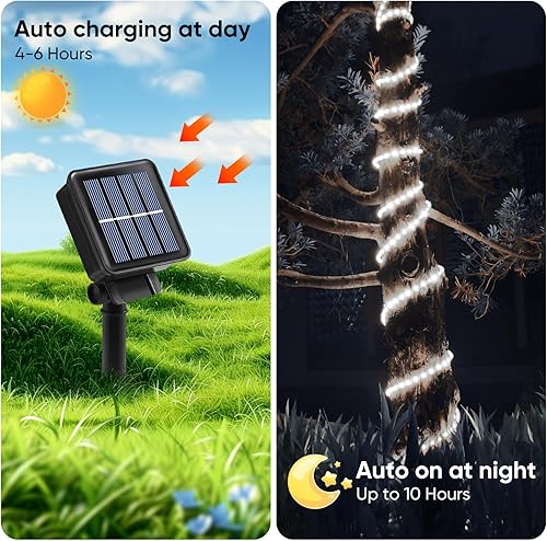 Miniatura 9 de Guirnalda de luces solares decorativas para exteriores, 2 paquetes de 33 pies, 100 luces LED de alambre de cobre impermeable, para exteriores,