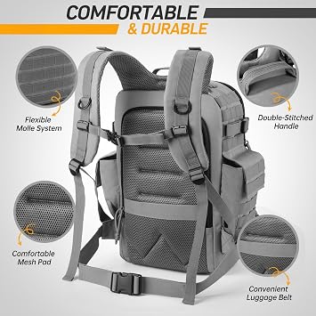 SHARKMOUTH Baby Diaper Bag for Dad - Military Diaper Backpack with Patches for Outdoor Hiking Travel Camping Park - Baby Shower Gifts Gray