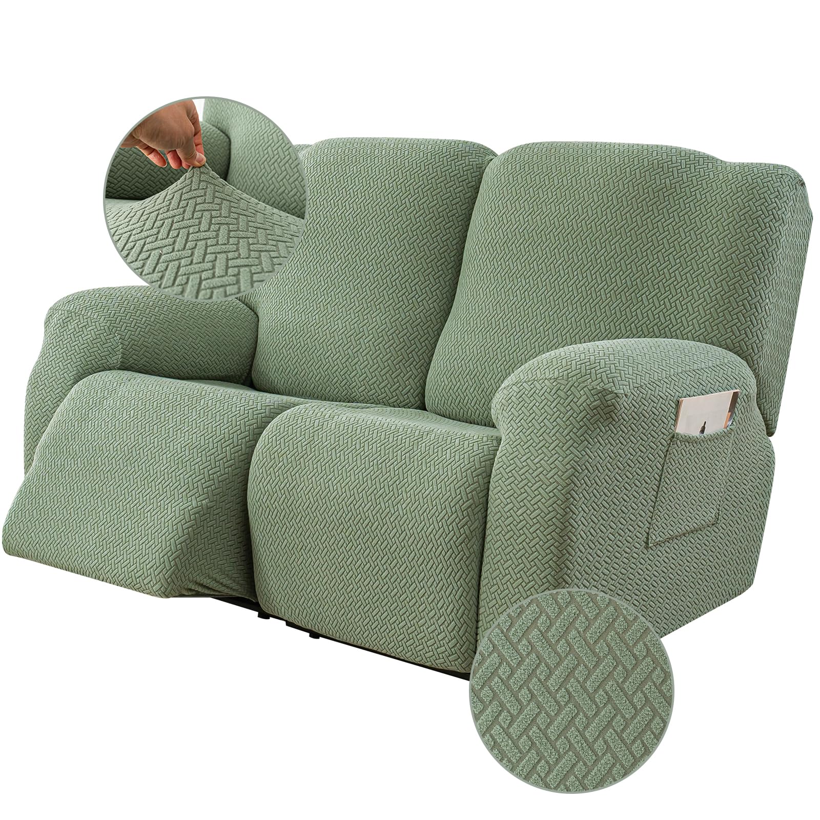 Genina Recliner Loveseat Covers,2 Seater Couch Cover,Matcha Green