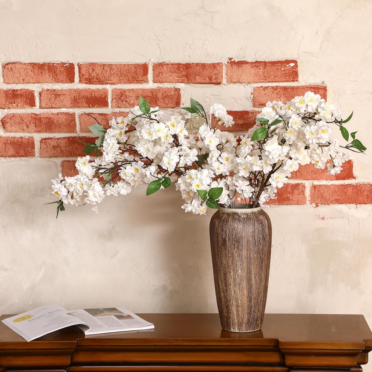 Artificial Cherry Blossom Branches 38 Inch Fake Wedding Silk Cherry Blossom Tree Stems 4 Pcs Faux Flowers Floral Arrangements for Home Vase Wedding Table Decor(White) - Image 5