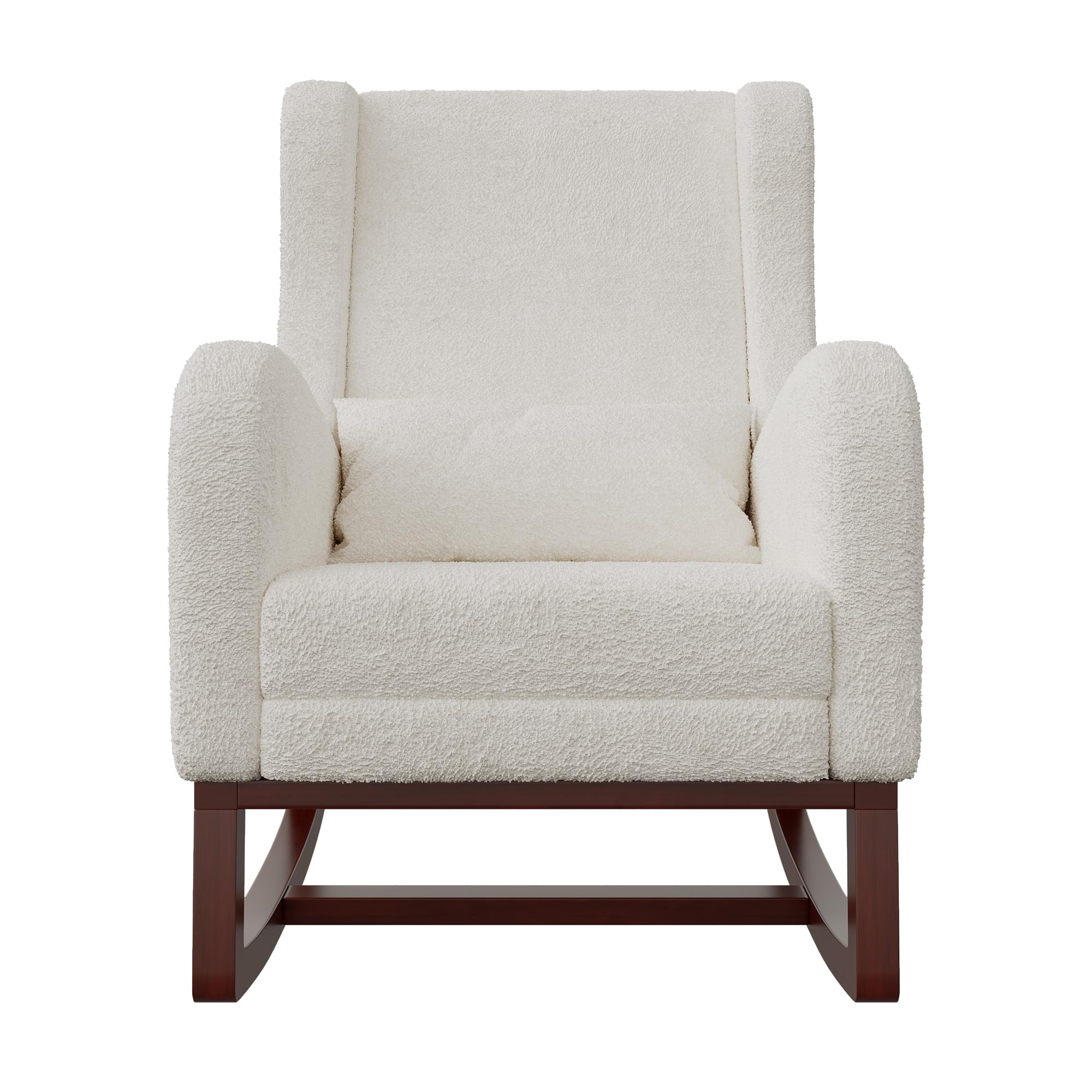 Poltrona a dondolo con poggiapiedi, sedia allattamento con cuscino lombare e 2 tasche laterali, poltrona da allattamento con gambe in legno massello, per soggiorno, camera da letto, beige