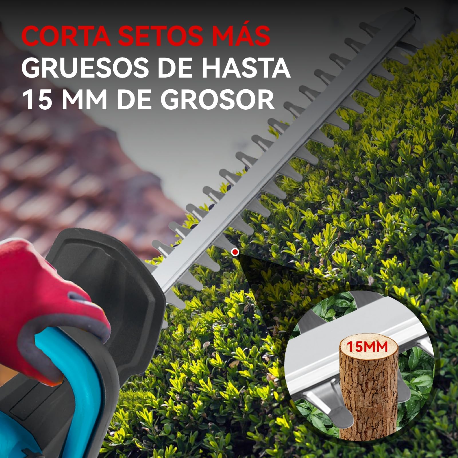 ONEVAN Cortasetos bateria, 500w Cortasetos electrico con batería de 2x3.0ah ed cargadore, 22", Cuchilla de 56 cm, 15mm Entre Dientes, 13000rpm, Cortasetos inalámbricos para arbustos, jardín, césped