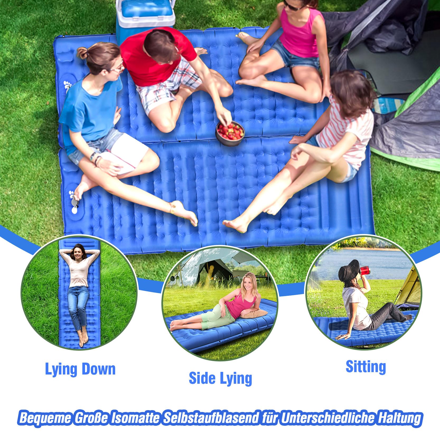 Matelas Gonflant 1 Personne, Matelas de Camping Ultraléger, Tapis de Sol Camping avec Pompe à Pied, Portable Résistant à l'eau Matelas Gonflable pour Trekking Randonnée Bivouac Voyage