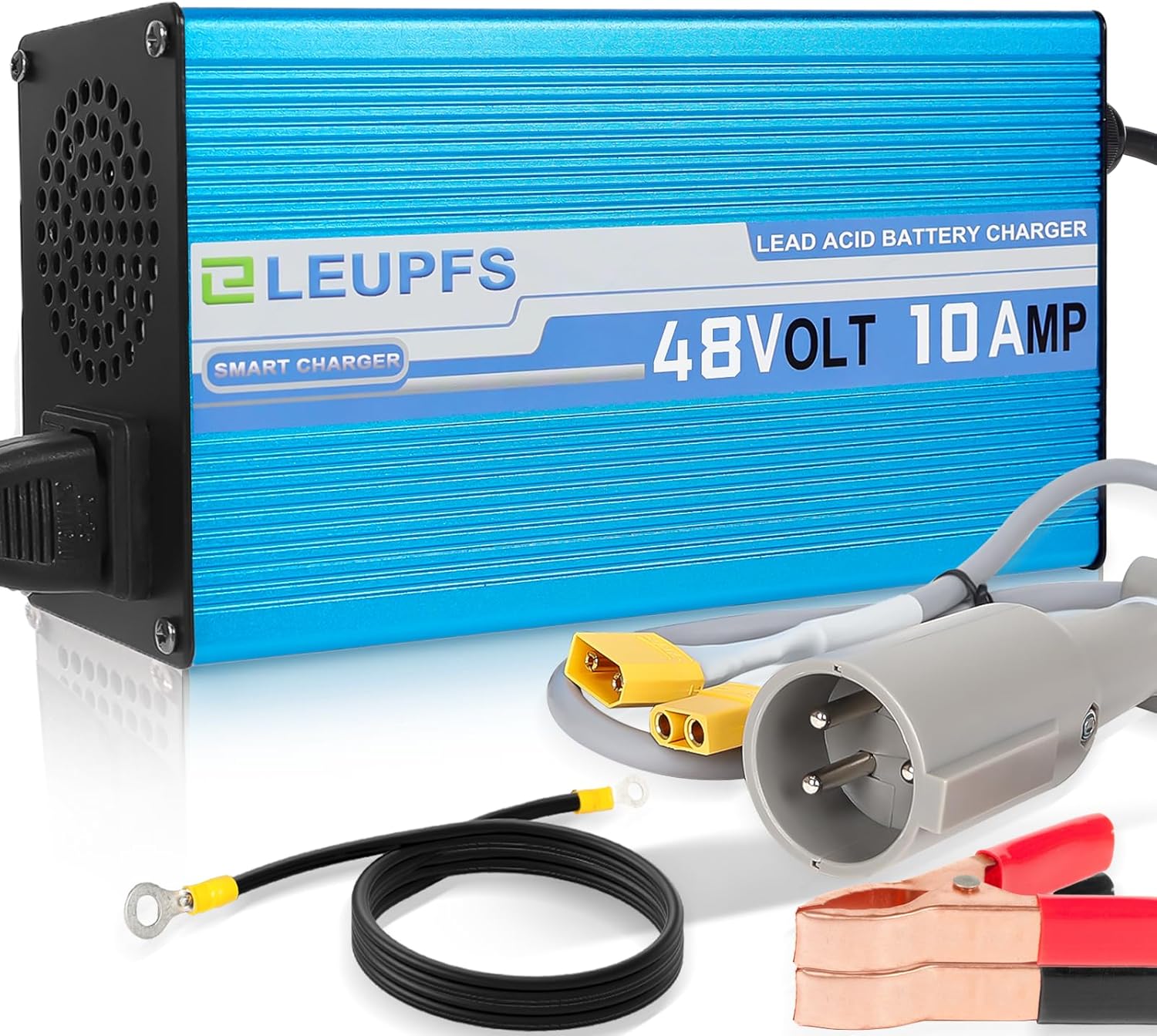 10 Amp 48 Volt Golf Cart Battery Charger, Compatible with Club Car DS & Precedent Golf Carts, 3-Year Warrnaty, 3-Pin Round Plug, 6-12H Full Charge with Upgrade Trickle Charge, Protected Battery