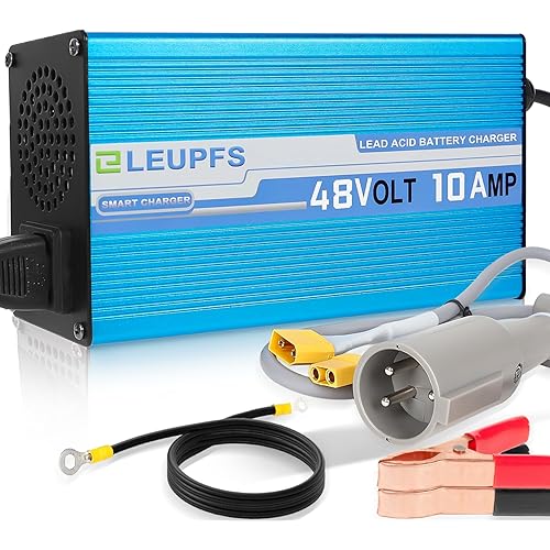 10 Amp 48 Volt Golf Cart Battery Charger, Compatible with Club Car DS & Precedent Golf Carts, 3-Year Warrnaty, 3-Pin Round Plug, 6-12H Full Charge with Upgrade Trickle Charge, Protected Battery