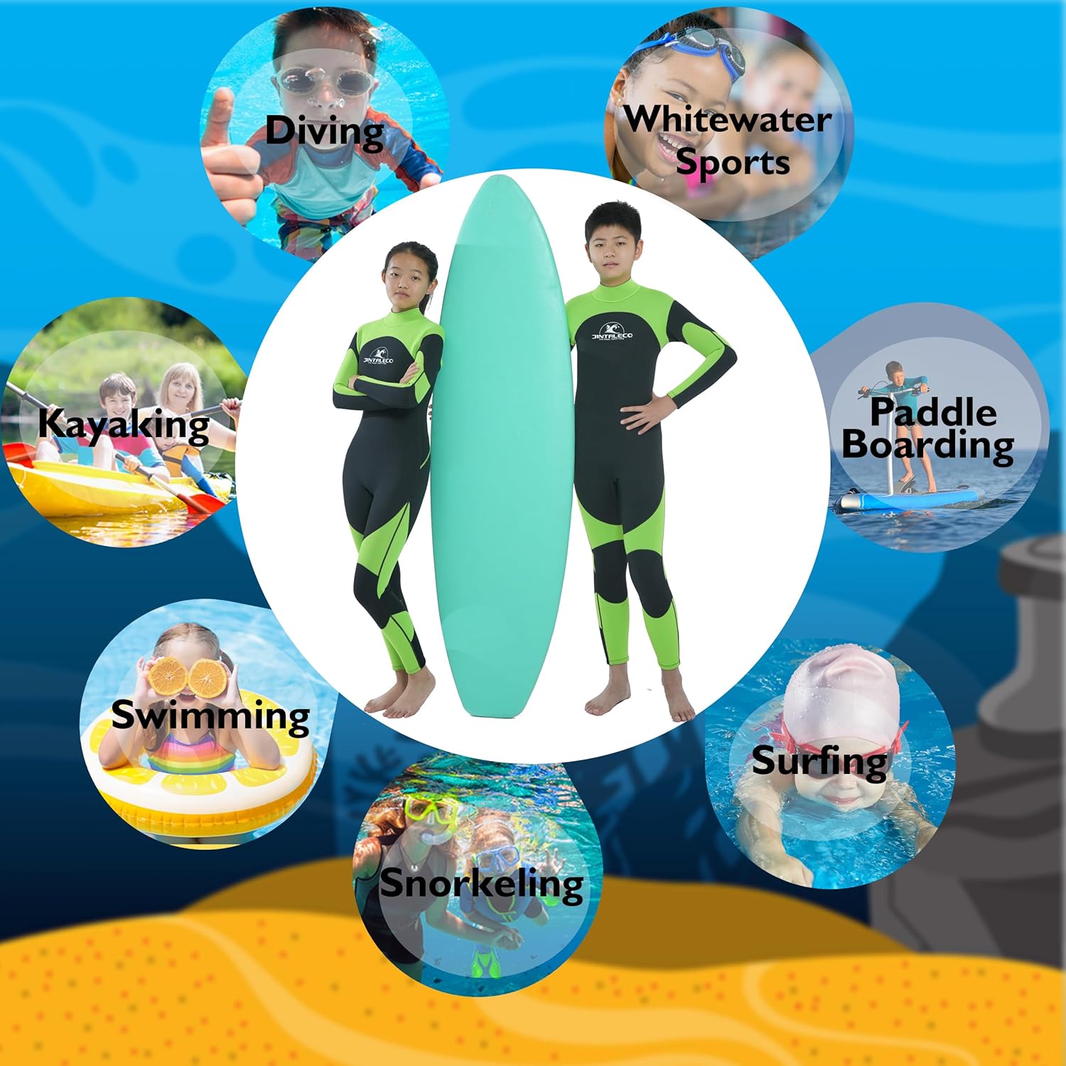 Premium Neoprene Kids Wetsuit, 3/2 mm Full Body & for Boys & Girls, Back Zip Wetsuit for Kids Swimming, Diving and Water Sports (Kids Full Wetsuit, 6)