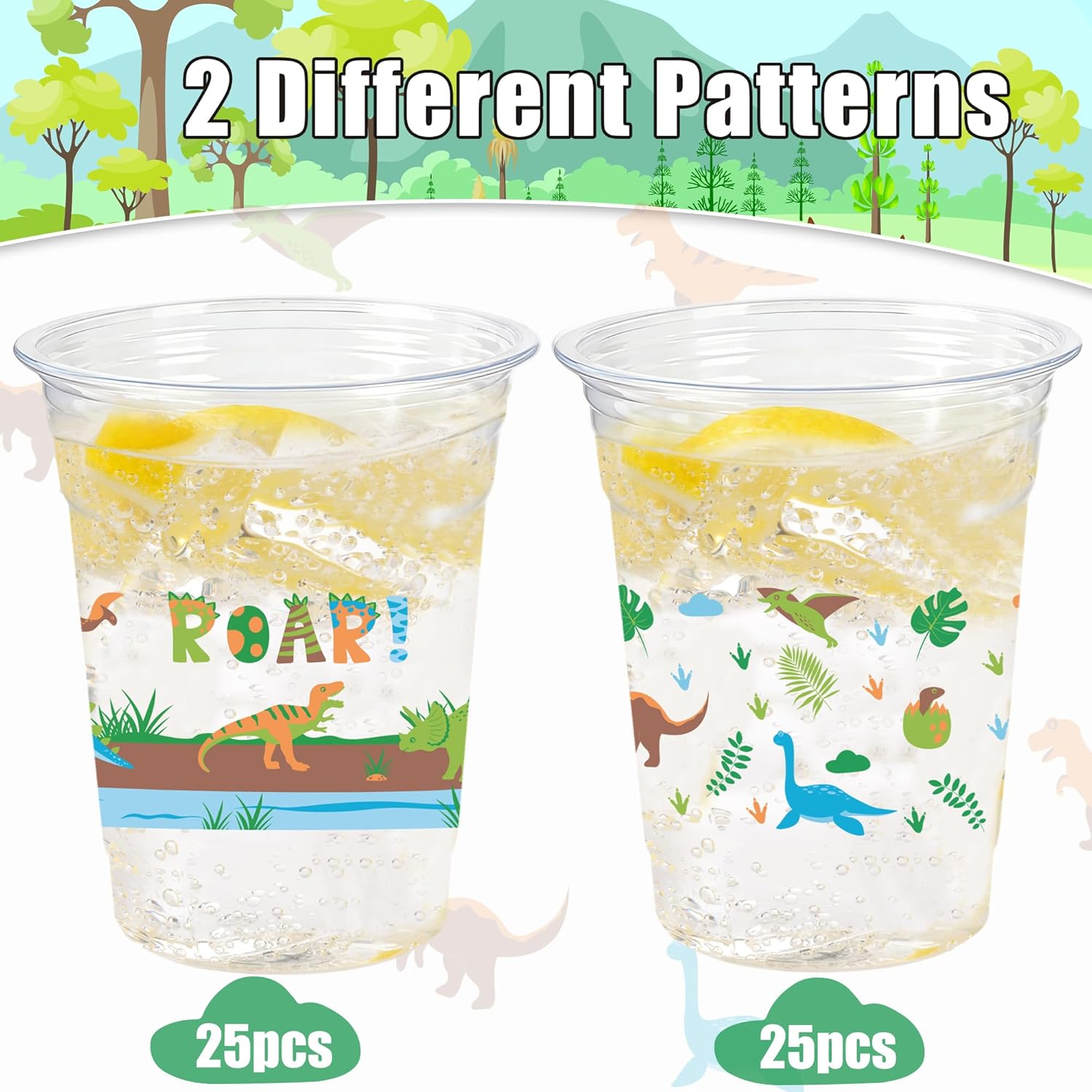 50 Pcs Dinosaur Cups, 12oz Dinosaur Plastic Clear Disposable Drinking Cups Dino Theme Tumbler for Dino Birthday Party Supplies Decorations - Image 4