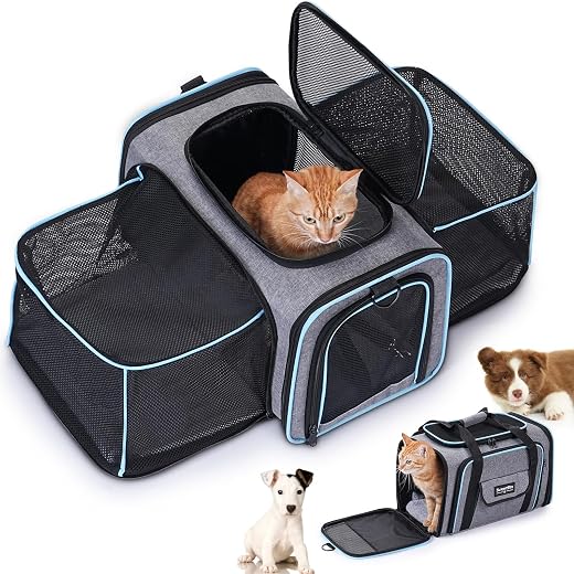 SweetBin 2 Sides Travel Expandable Pet Carrier Bag (Large), Airline Approved Soft-Sided Cat Carrier with Pad & Pocket & Re...