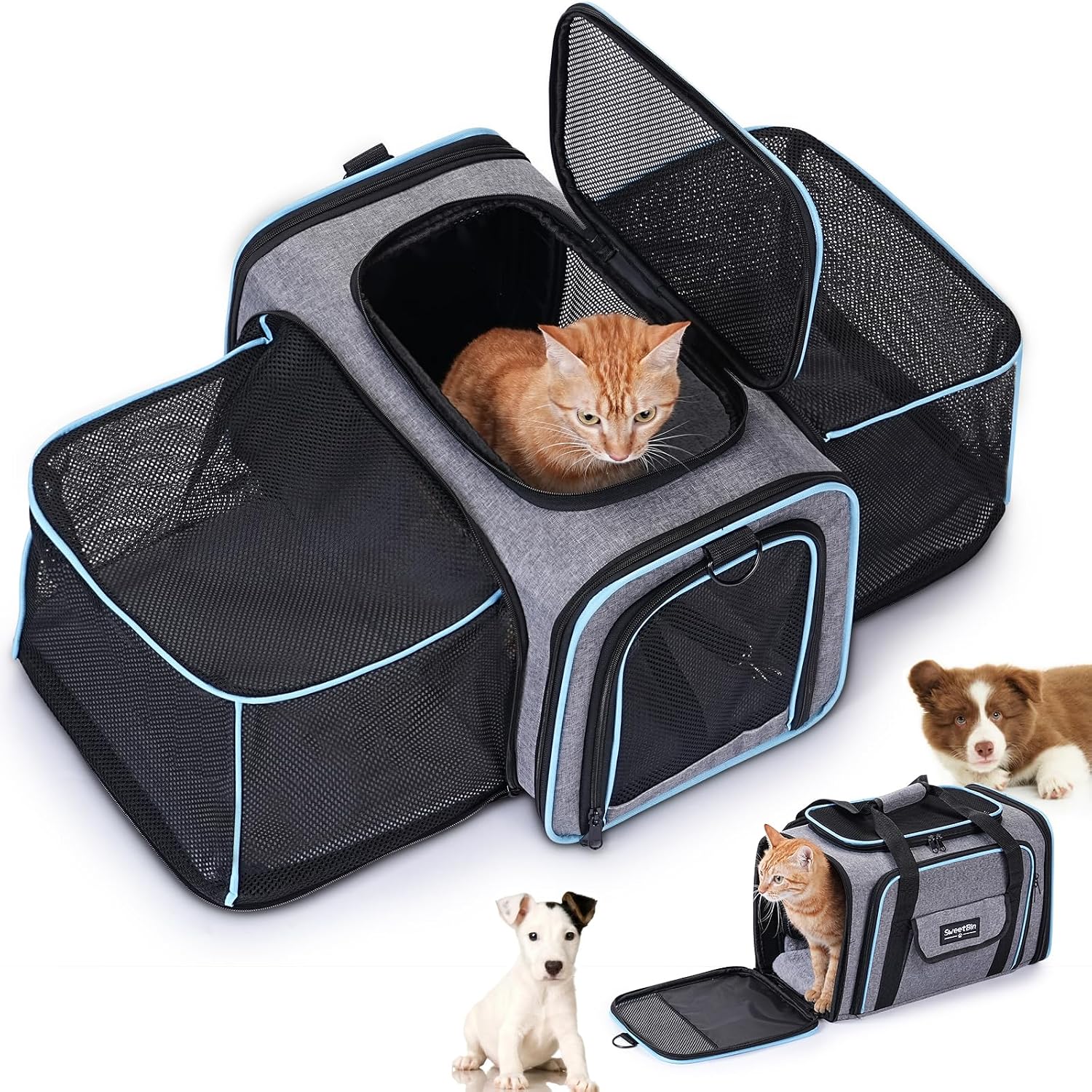 SweetBin 2 Sides Travel Expandable Pet Carrier Bag (Large), Airline Approved Soft-Sided Cat Carrier with Pad & Pocket & Re... - Review, Price and Buying Guide