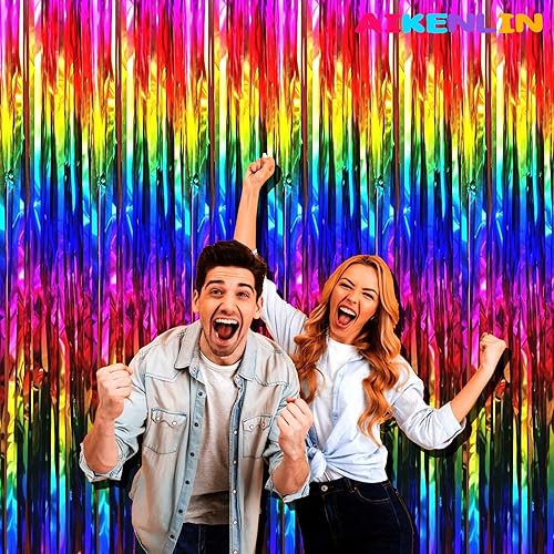 Miniatura 6 de Paquete de 4 cortinas de flecos de papel de aluminio, 3.2 pies x 9.8 pies, cortinas metálicas de oropel para fiestas, accesorios de cabina de fotos,