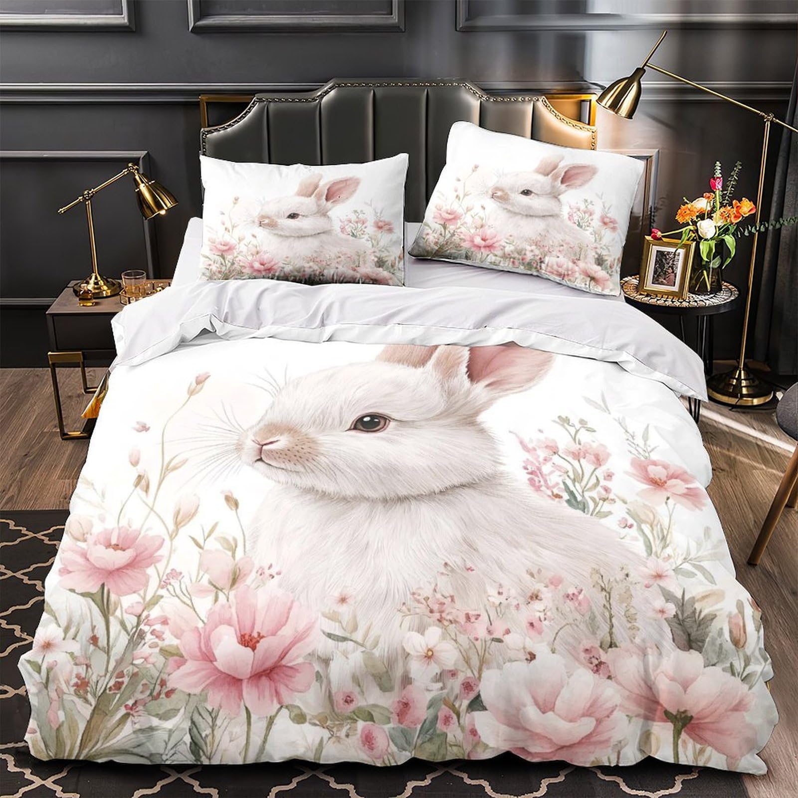 Linge de lit double lapin de Pâques effet 3D relief avec microfibre premium ultra douce