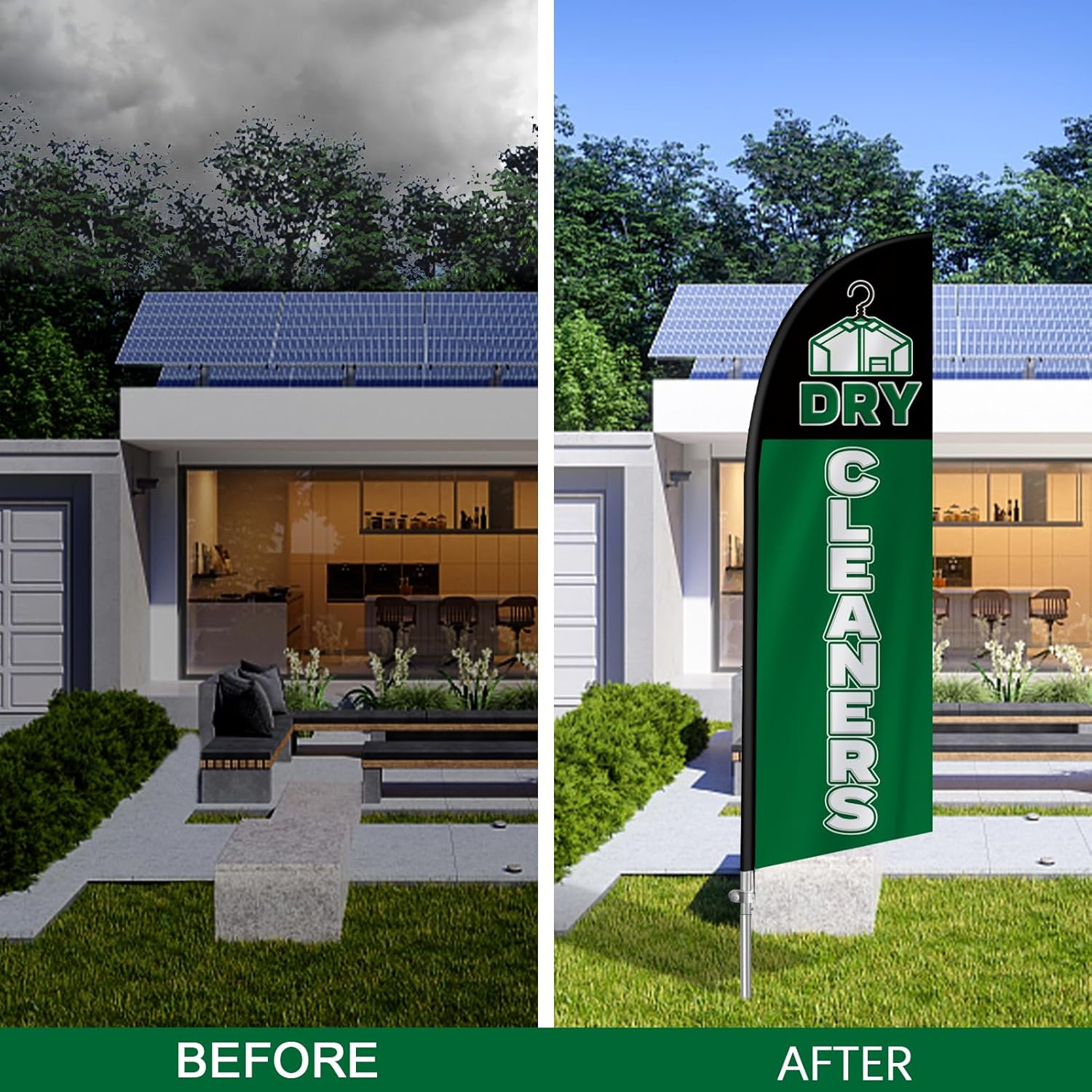 Dry Cleaners Feather Flag Kit, 8FT Swooper Banner for Dry Cleaning Business Advertising, Durable Polyester Flag with Aluminum Pole, Ground Spike & Carrying Bag