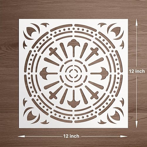 Miniatura 4 de Plantillas de pared para pintar con patrón grande de 12 x 12 pulgadas, plantillas de suelo grandes reutilizables, plantillas de azulejos simples