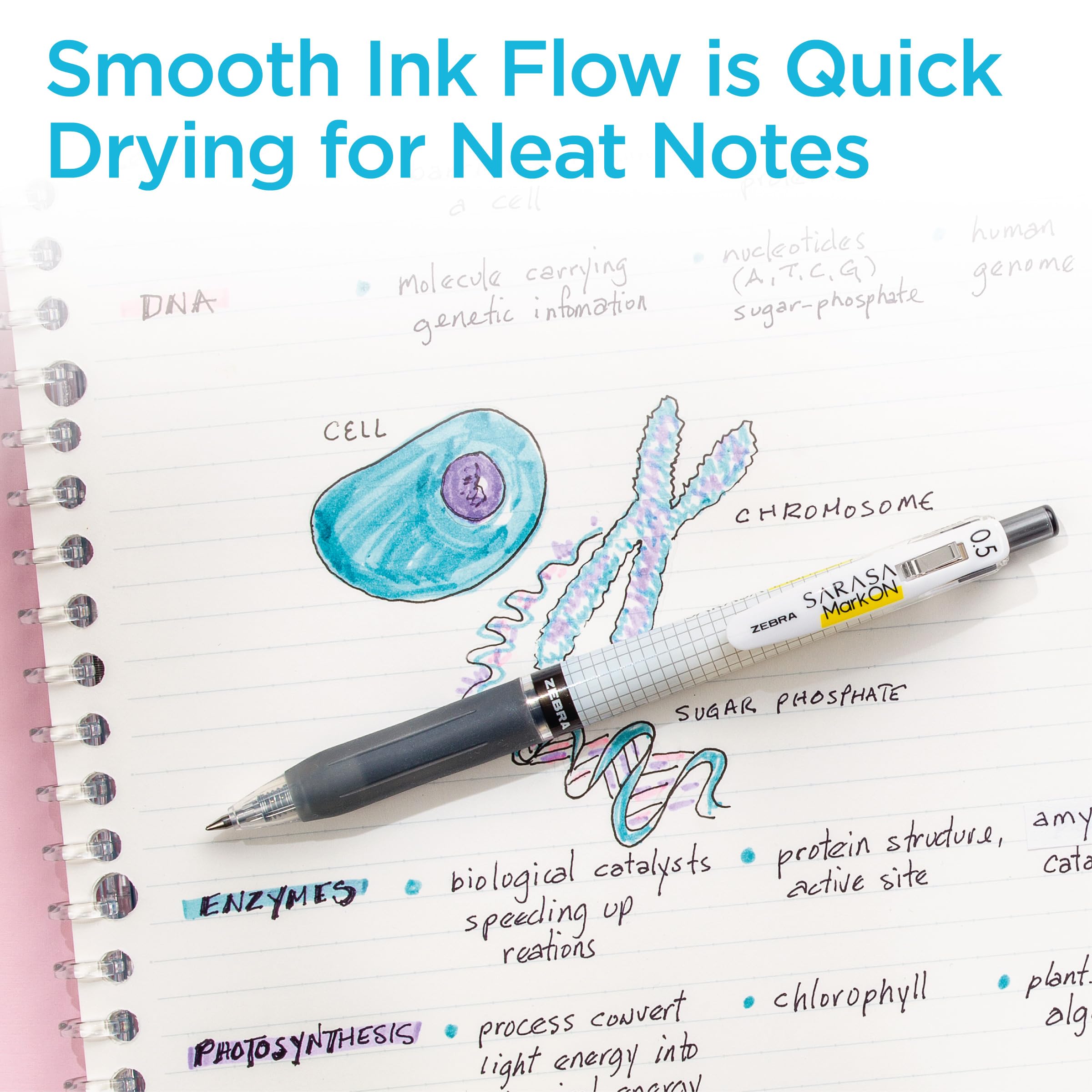 Zebra Pen Sarasa Mark ON Gel Pen 0 5mm Fine Point Retractable Black Ink Smear-Resistant Ink for Highlighting — view 4