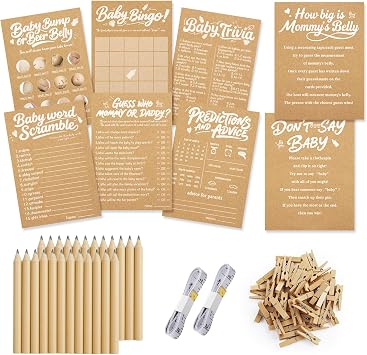 Baby Shower Games Boy - 8 Gender Neutral Activities, Baby Bingo,Dont Say Baby,Guess Who Mommy or Daddy,Word Scramble,Prediction and Advice Cards,How Big is Mommys Belly,Baby Trivia