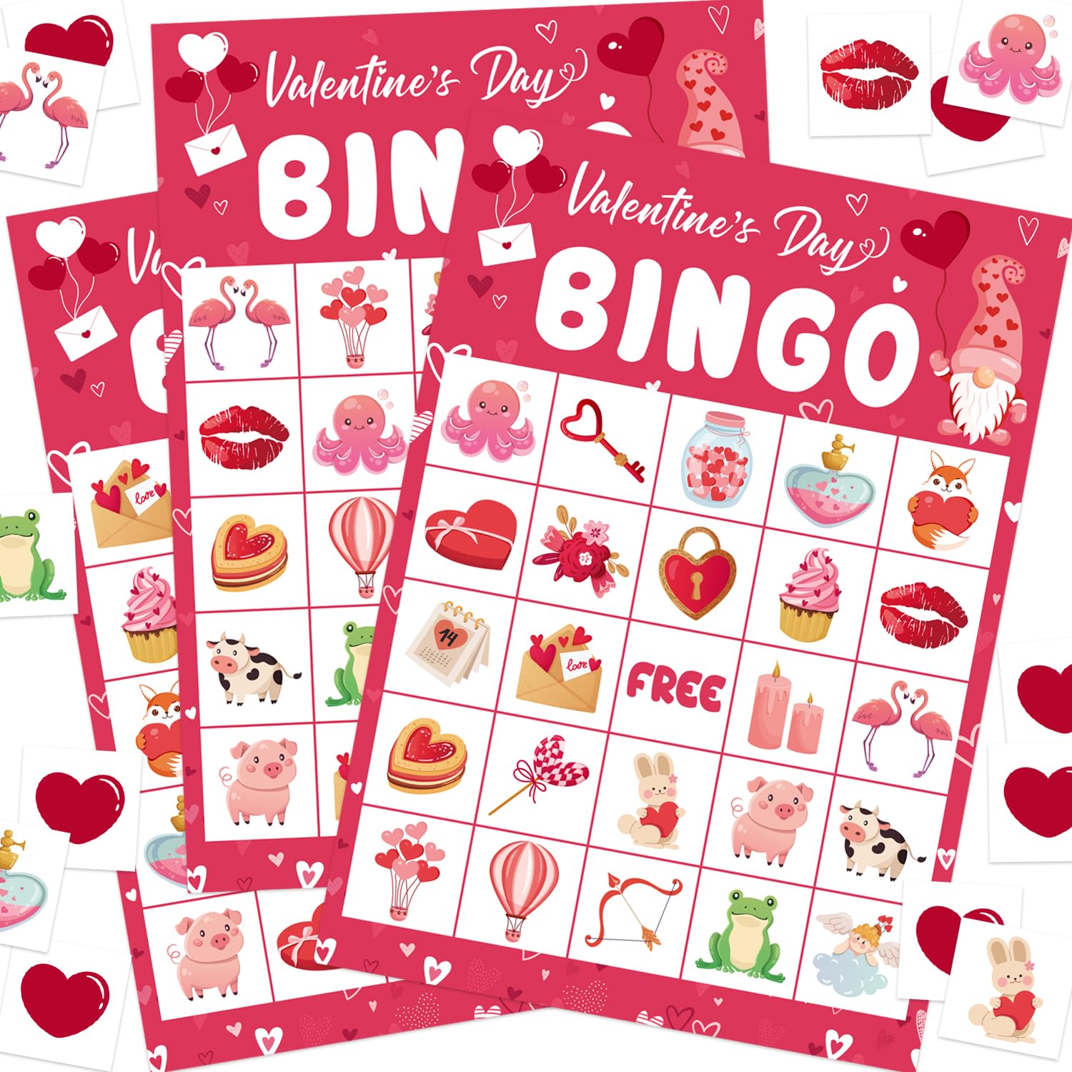 ROCWOHO Valentines Day Bingo Game Cards 24 Players Valentines Crafts for Kids Party Card Games and Kids Gifts, School Classroom Games, Love Party Supplies, Family Entertainment Activities