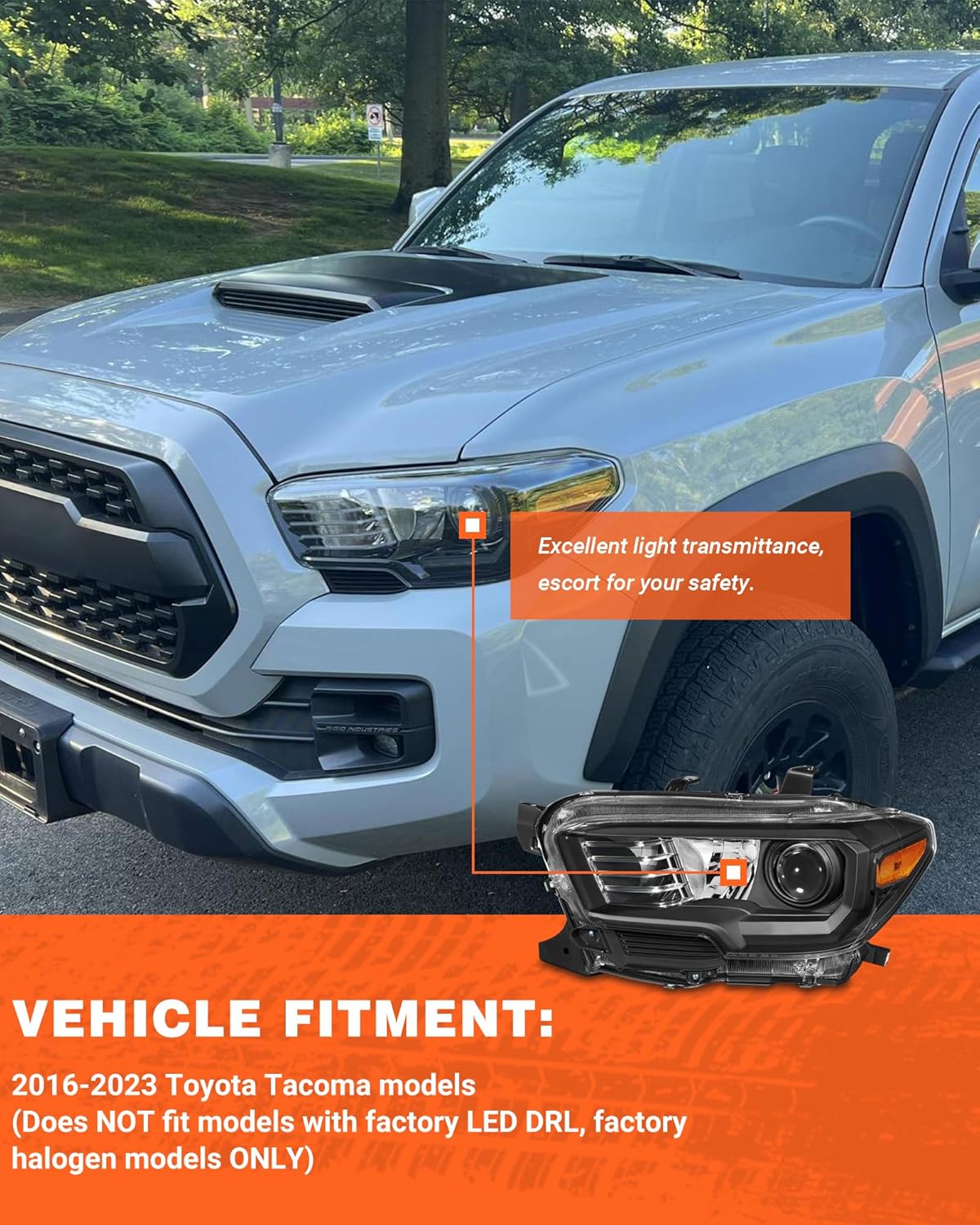 for 2016-2022 Toyota Tacoma Headlights Assembly Only Black Housing Amber Reflector Replacement Driver and Passenger Side
