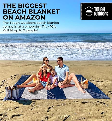 Miniatura 2 de Tough Outdoors Manta de playa extra grande, impermeable, a prueba de arena, de gran tamaño, 11 x 10 pies, sin arena, para 9 adultos, senderismo, al