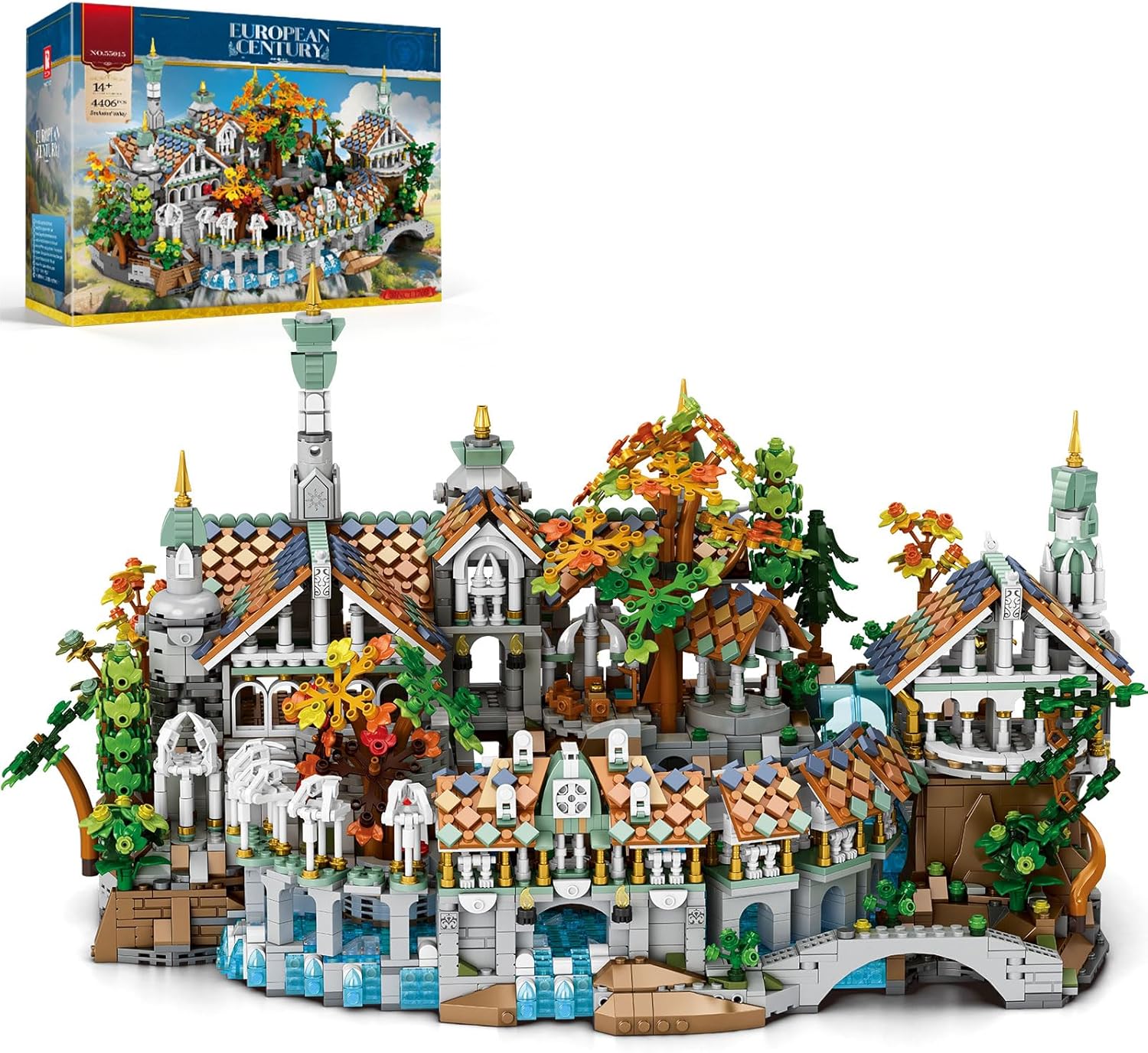 Reobrix Medieval Valley City Building Set, 4406 Pcs Medieval Town Architecture Model, Large Collectible Construction Kit, Home Display Ornament, Ideal Gift for Adult Collectors