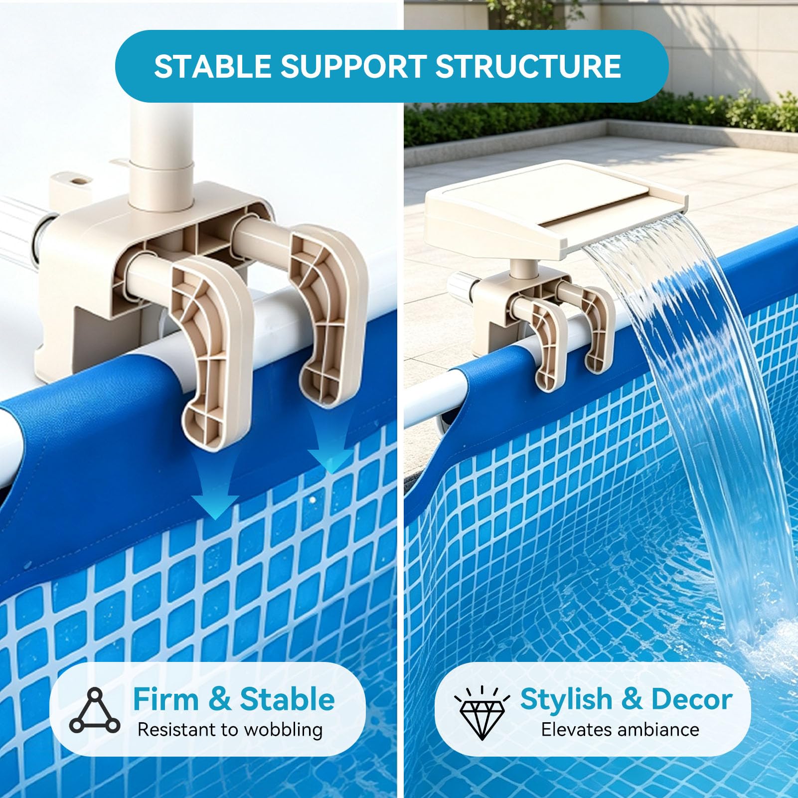 Cascada de Fuente de Piscina, Cascada Relajante de PVC Desmontable sobre el Suelo, Accesorio de aliviadero de Fuente de Piscina para decoración al Aire Libre