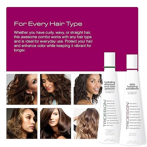 Miniatura 4 de TRI Design - Juego de champú y acondicionador hidratante sin sulfato para cabello seco y dañado, protege, repara e hidrata el cabello rizado, liso,