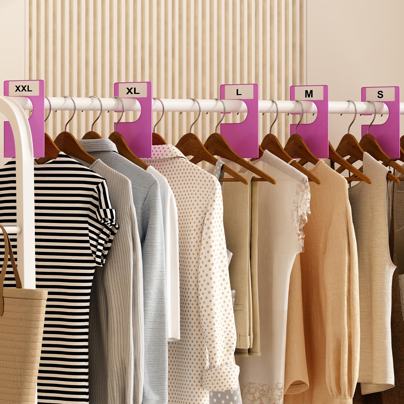 DMLNN 10 Pack White Clothing Rack Size Dividers Plus 60 Labels (1 Inch) and 16 Large Blank Labels, Large Rectangular Clothing Closet dividers (Pearl White): Purple 10 PACK