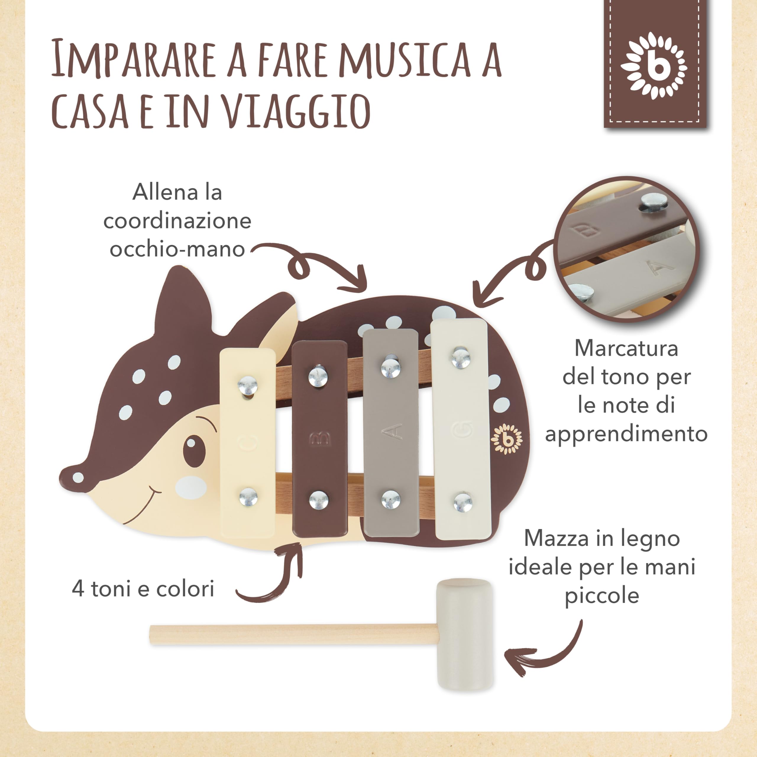 Bieco Xilofono per bambini in design REH | Strumenti musicali per bambini a partire da 1 anno | Dolce giocattolo musicale bambino | Carillon con bacchetta | xilofono 1 anno | Strumenti musicali per - 4