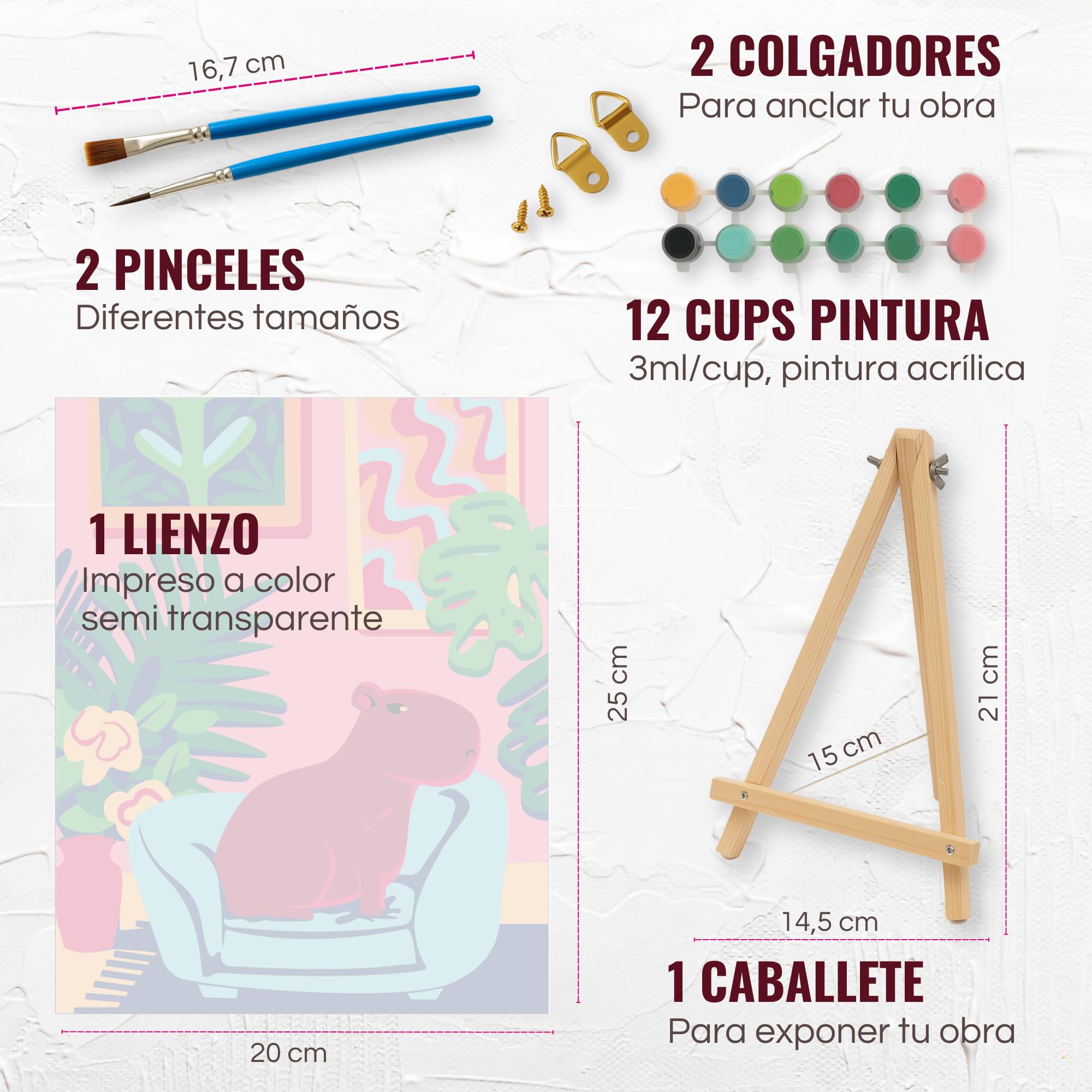 CUKITOPÍA Quadri da dipingere con numeri adulti. Kit completo: tela con cornice, pittura, cavalletto e pennelli. Rilassante. Ideale per artigianato adulto e regalo creativo. (Capybara)