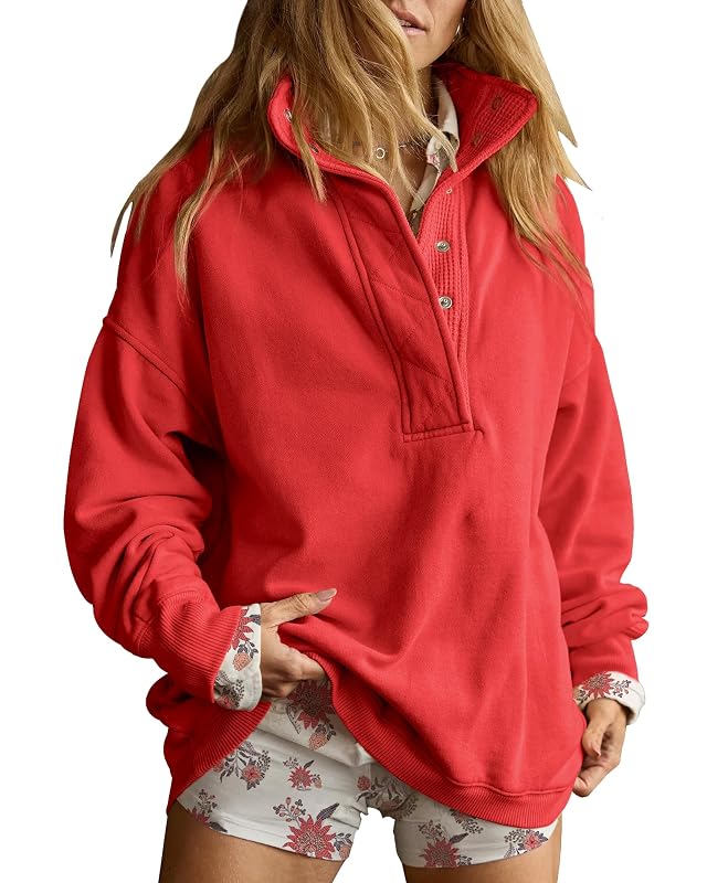 Gacaky Sweatshirt for Women Oversized Casual Long Sleeve Button Henley Neck Pullover Tops Fashion Outfits Clothes