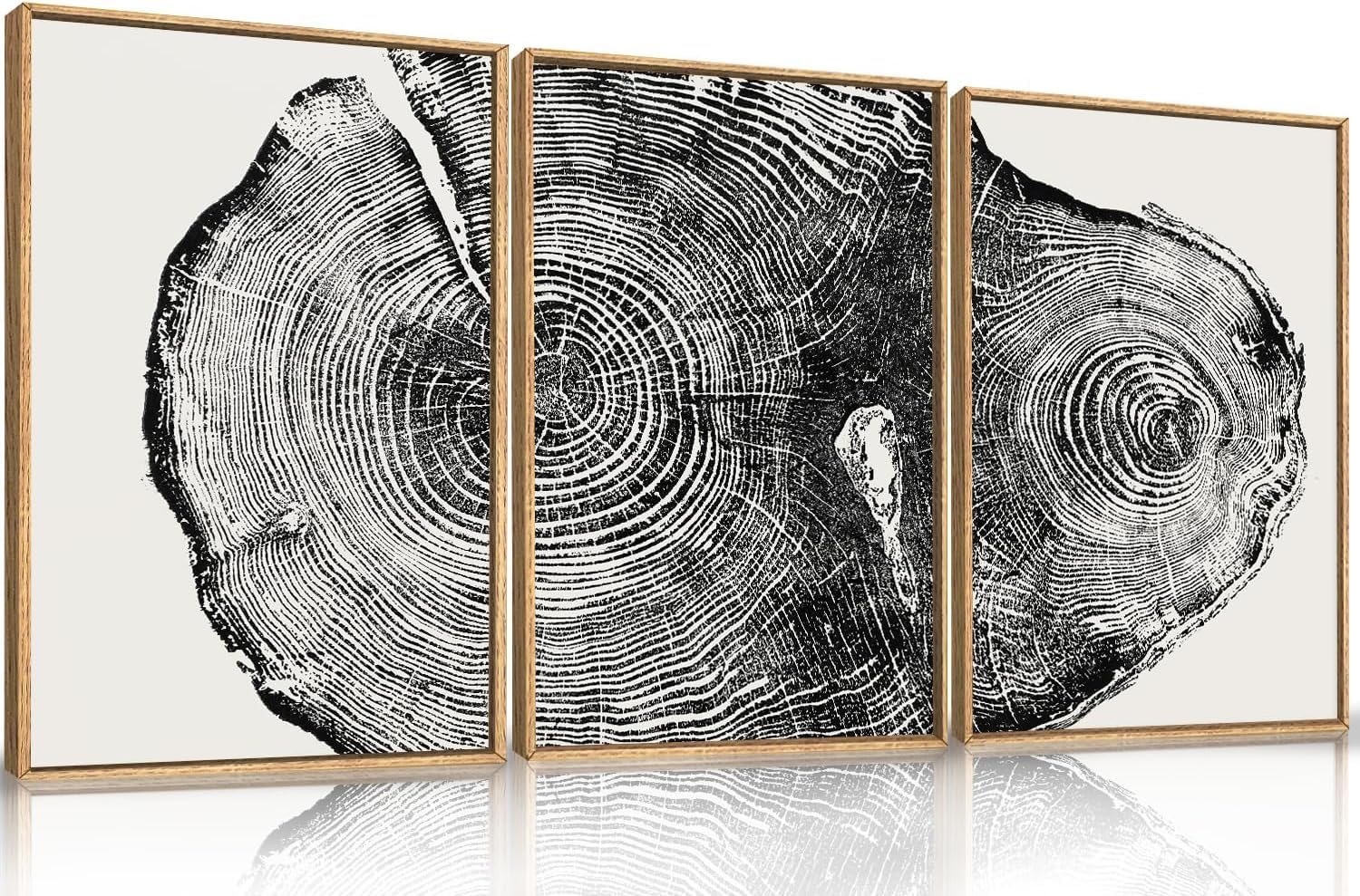 Photo 1 of ** DAMAGE** Aryroi Large Vintage Tree Ring Framed Canvas Wall Art,Abstract Wood Stump Wall Decor,Neutral Annual Ring Artwork,Modern Black and White Art Print for Living Room,Bedroom,Office- 24"x36"x3