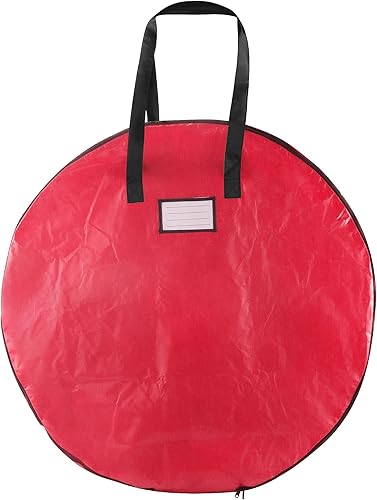 Miniatura 4 de Elf Stor Bolsa redonda de 36 pulgadas con compartimento interior para adornos, protege las guirnaldas artificiales de vacaciones y Navidad (rojo)