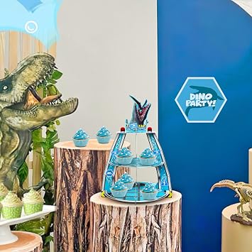 Mosasaurus Cupcake Stand Dinosaur Birthday Party Supplies Set for Kids Boys Mosasaurus Theme Birthday Party Decorations 3 Tier Dino Cardboard Cupcake Hold