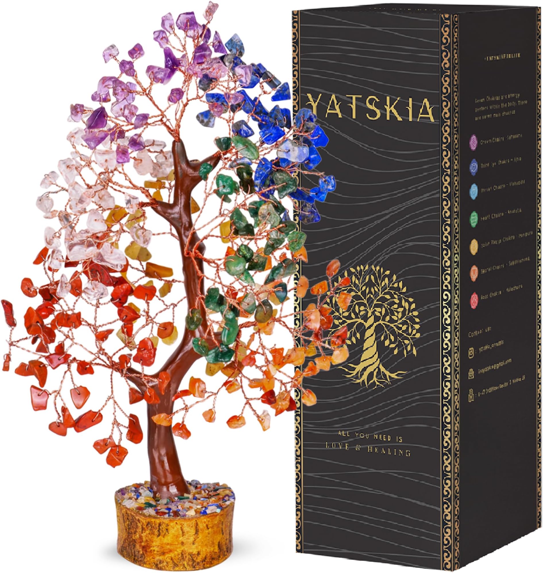 Chakra Tree of Life - Crystal Tree for Positive Energy - Feng Shui Wire Bonsai Tree, Feng Shui Money Tree, Crystals Tree - Feng Shui Home Office Decorations for Living Room
