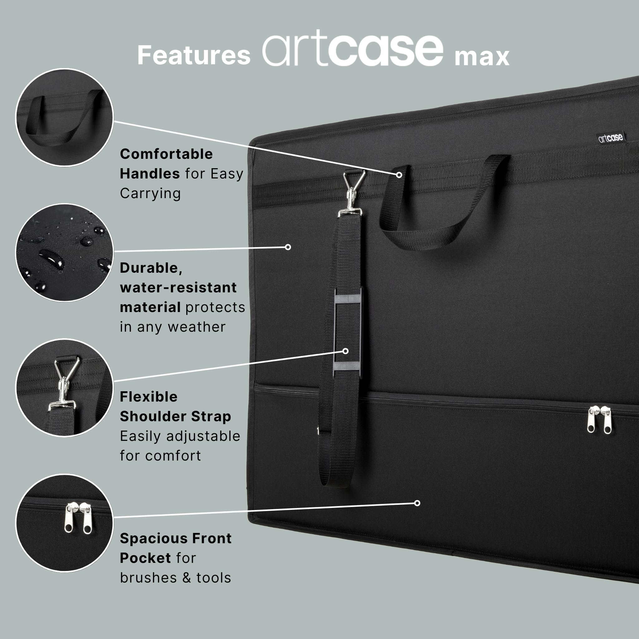 Le'arte artcase max DIN A2 – Artist Portfolio case, Hardcover Drawing Folder A2, Document Transport Bag, 70 x 49 x 8 cm, Storage Art case, Waterproof Poliestere, Large Format, Hard-Cover, Black, Nero
