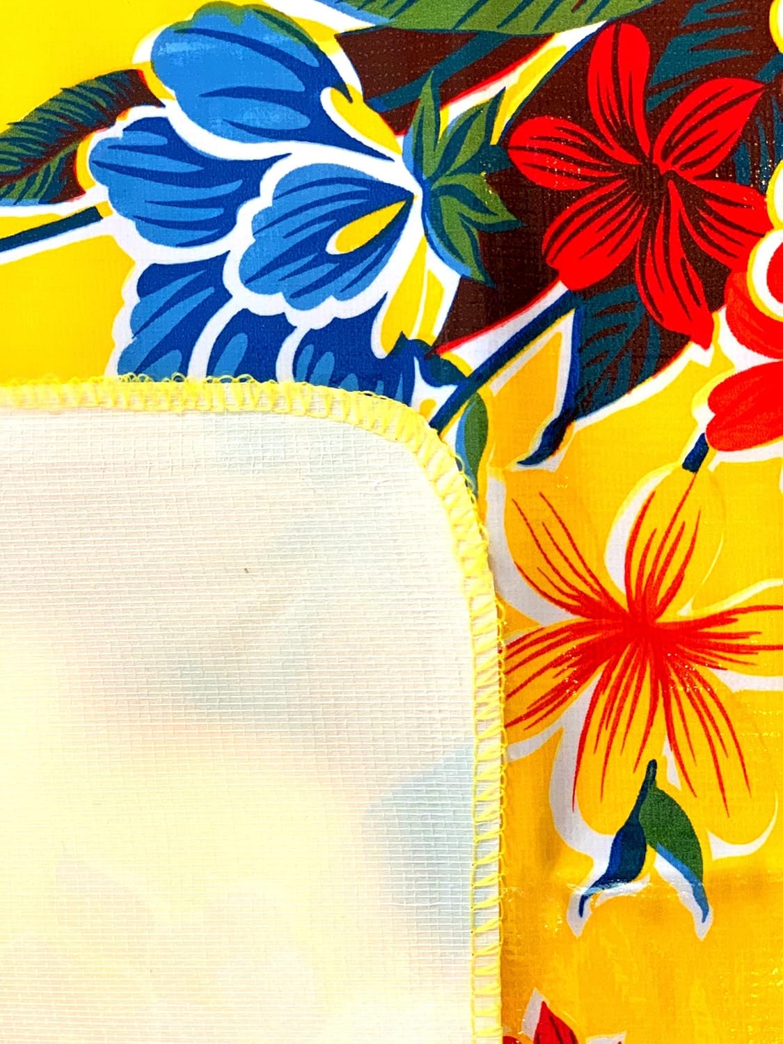 Alux - Waterproof Oilcloth Table Cloth - Wipeable Tablecloths for Picnic - Non-Fading Plastic Table Cover with Better Than Flannel Backing - Hibiscus Yellow (55x90in Oval)