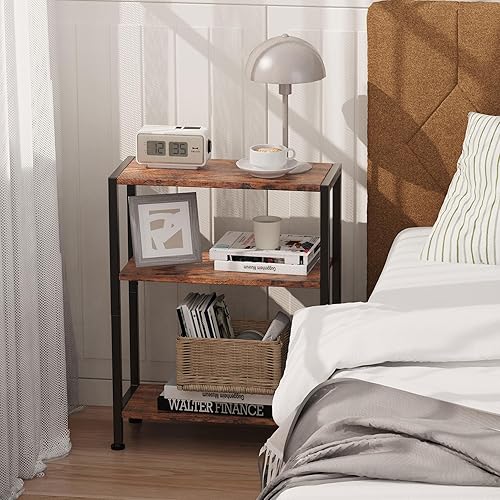 Miniatura 28 de Mesa auxiliar de 3 niveles, mesa auxiliar pequeña, mesa auxiliar de sofá para espacios estrechos, mesa auxiliar delgada, mesa de noche delgada para