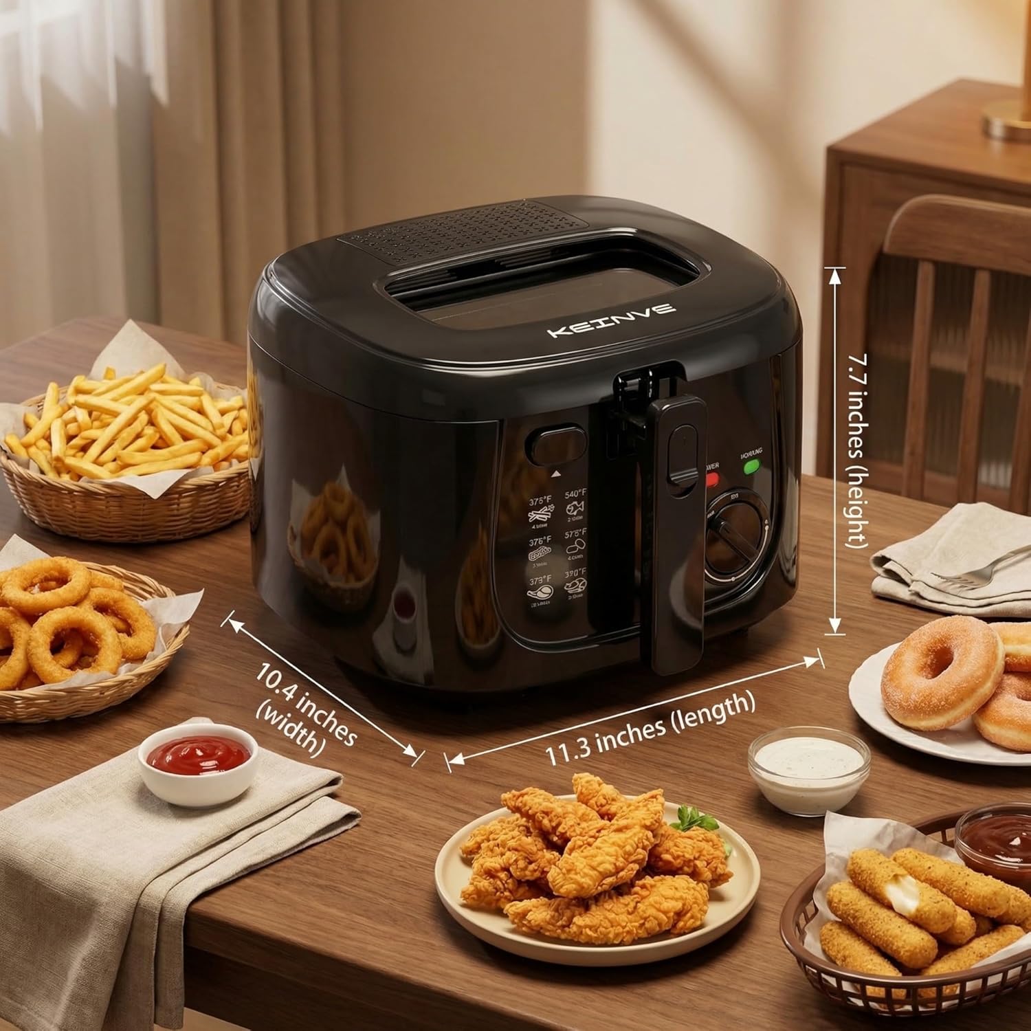 1500W Electric Deep Fryer with Adjustable Temperature Control, 2.5L Non-Stick Basket & Viewing Window, Folding Handle and Locking Cover for Easy Storage, Black