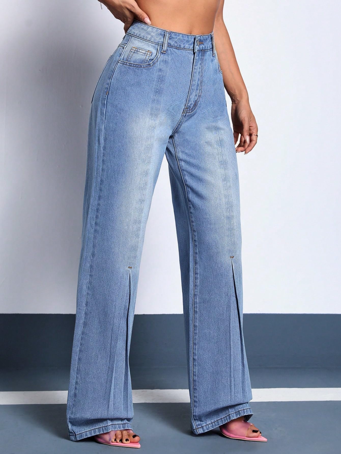 Amazon.com: Neeno Fold Pleated Detail Flare Leg Jeans(28