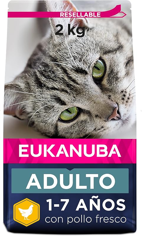 Eukanuba Dry Adult Cat Food, Chicken, 2 kg | Premium Dry Food | For Adult Cats | Fresh Chicken