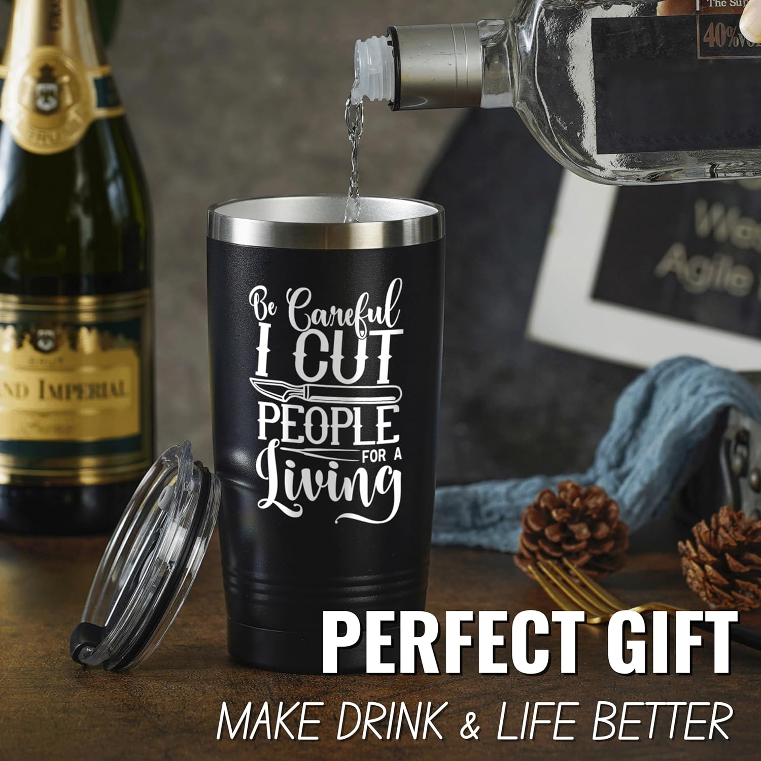 Onebttl Surgeon Gifts for Men, Women, 20oz/590ml Double Wall Vacuum Insulated Stainless Steel Tumblers Cups - Cut People for a Living, Black - Image 2