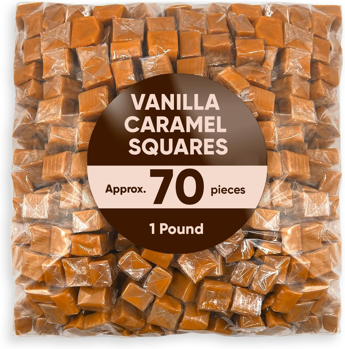 Vanilla Caramel Squares Individually Wrapped Candy - 1 Pound Approx 70 Candy Melts - Christmas Candy Ideal Stocking Stuffers for Adults & Kids - Caramel Squares Candy Kraft Caramel Bits Melting - Bulk