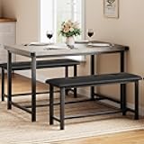 Dining Table Set for 4, Kitchen Table with 2 Upholstered Benches, 3 Piece Dining Room Table Set, Rectangular Space Saving Kitchen Table Set for Apartment, Studio, Home, Rustic Gray
