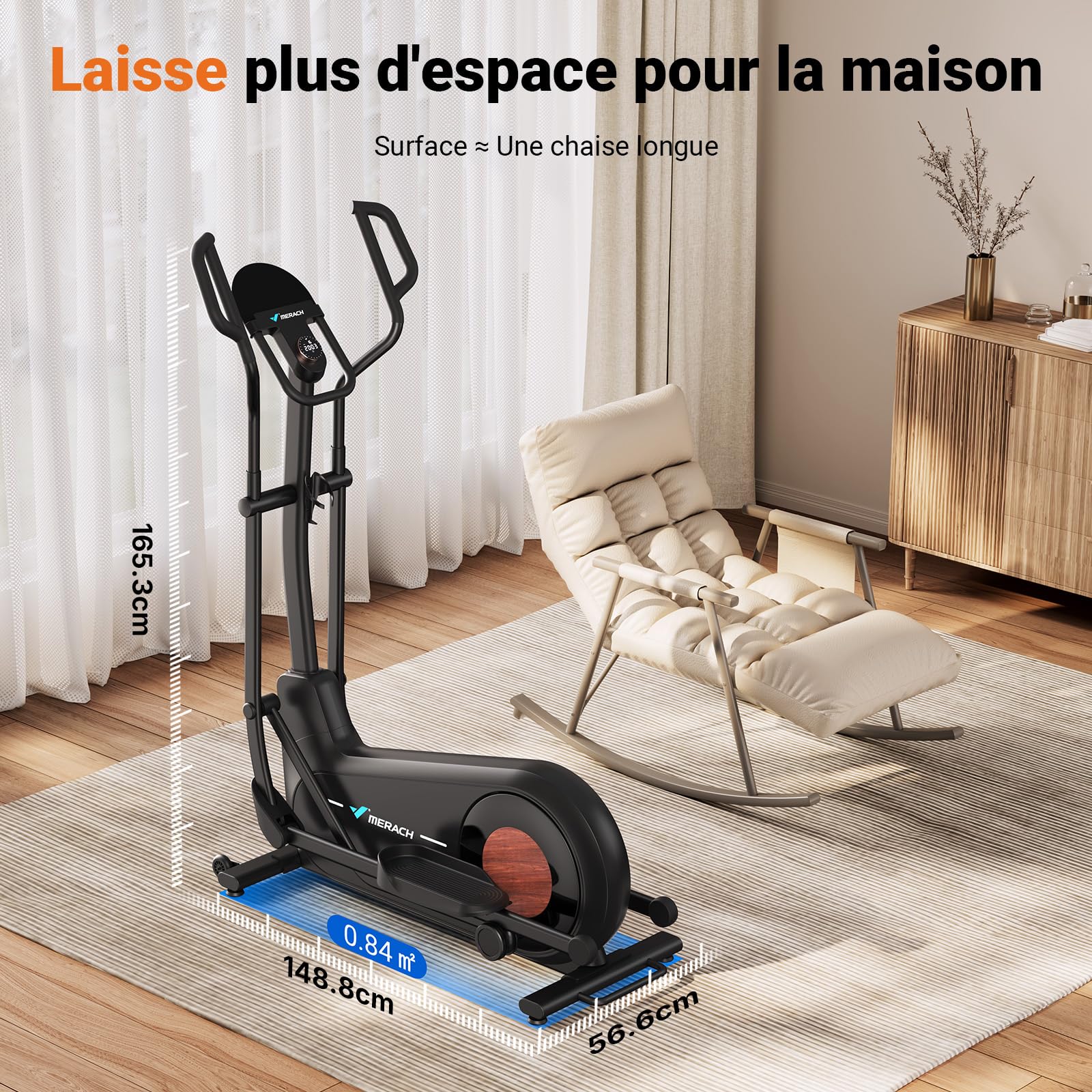MERACH Vélo Elliptique pour Maison avec Longueur de Foulée de 42/47cm, Elliptique Ultra Silencieux avec Résistance Magnétique à 8/16 Niveaux, avec App Propre, Charge Jusqu'à 180kg