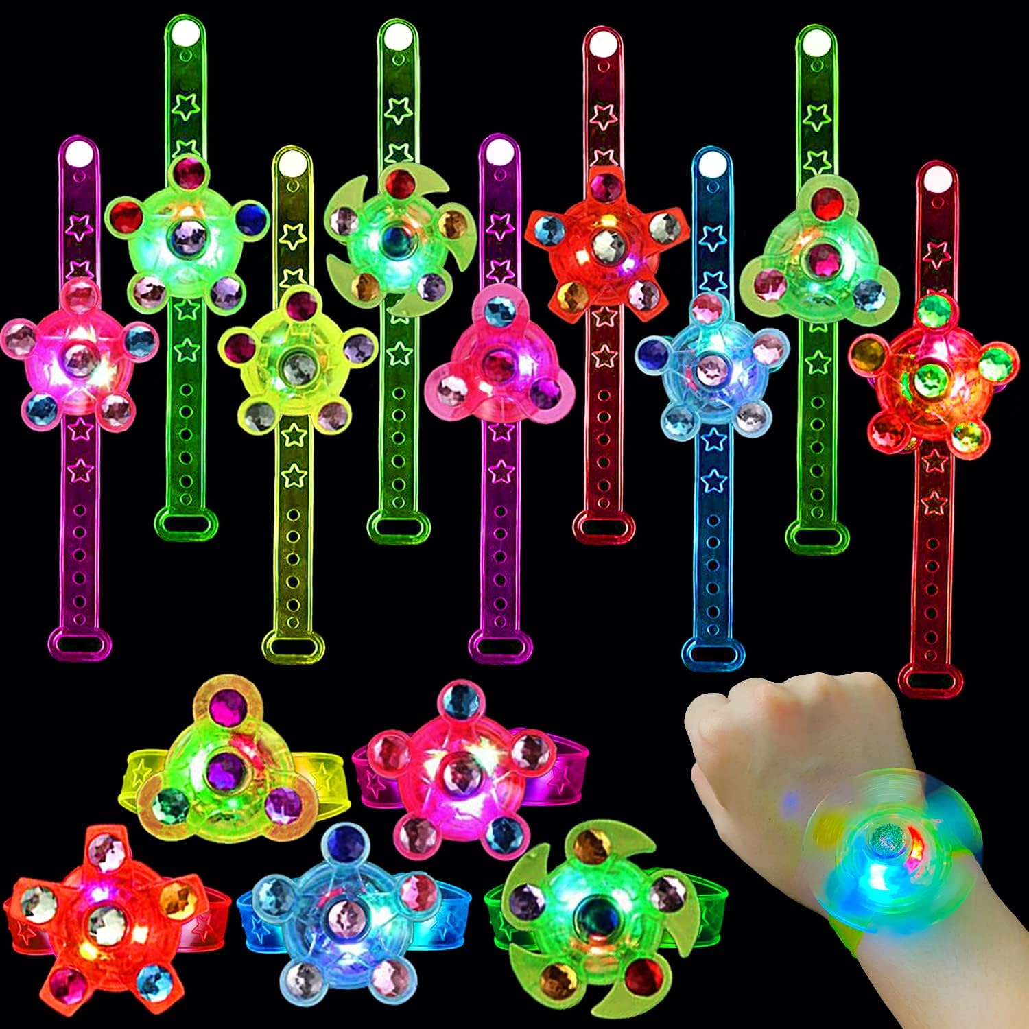25 Pack Party Favors For Kids 4-8 8-12,LED Light Up Fidget Spinner Bracelets Glow in The Dark Party Supplies,Birthday Gifts,Treasure Box Toys for Classroom,Carnival Prizes,Pinata Goodie Bag Stuffers