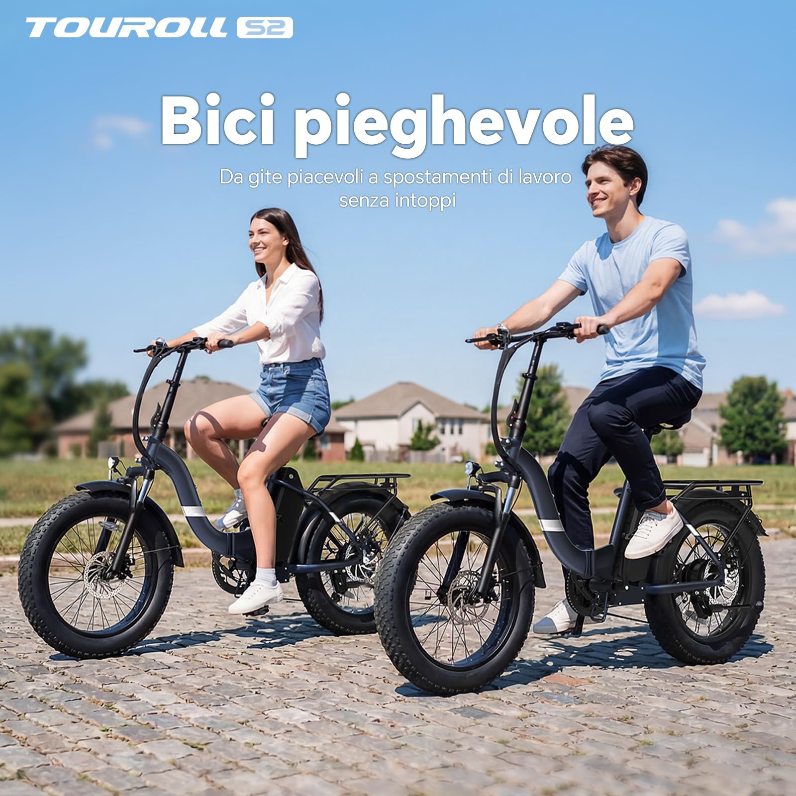 Touroll Bicicletta Elettrica, S2/S2 Pro bici elettrica pieghevole, 20"×4.0" fat bike elettrica, Autonomia 150KM, electric bike Pedalata Assistita